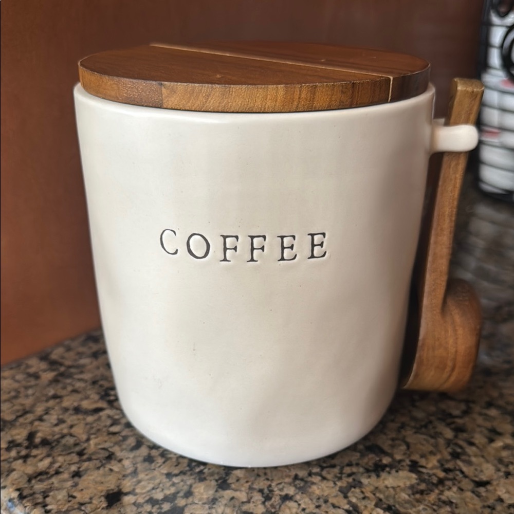 Ceramic Coffee Canister with Wooden Lid